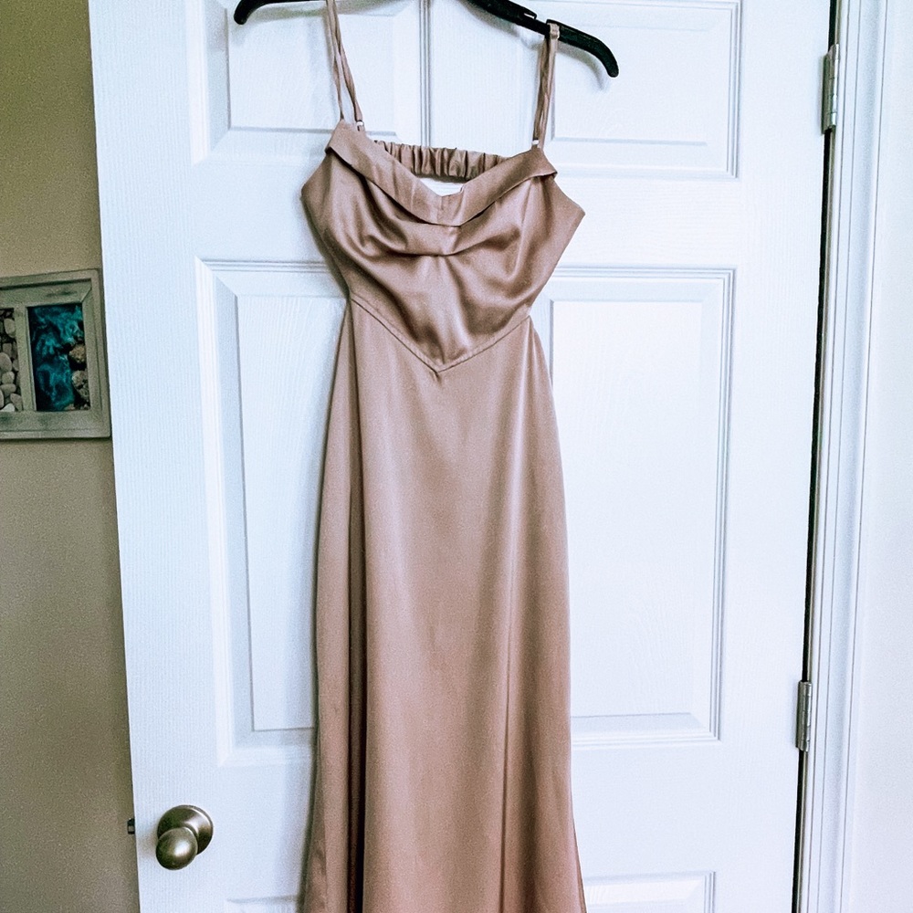Taupe wedding guest gown xs